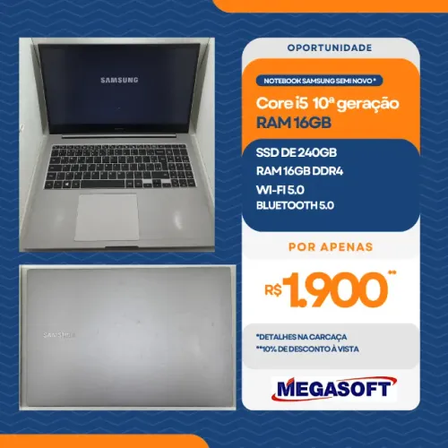 Notebook Samsung Core i5 10ª ger. SSD 240GB RAM 16GB