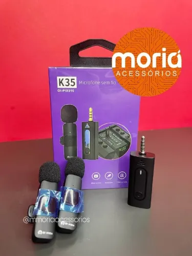 Microfone Lapela Duplo K35 Bluetooth Entrada P3 3,5mm 