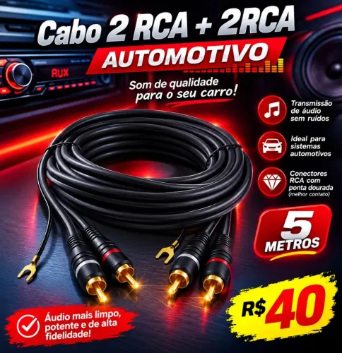 Cabo 2 RCA + 2RCA 5 metro automotivo <br>Whatsapp *