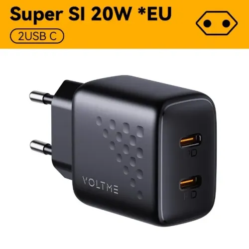 Carregador Rápido Duplo Usb-c 20w Pd Revo Lite Duo Voltme Cor Preto Não Acompanha Cabo USB