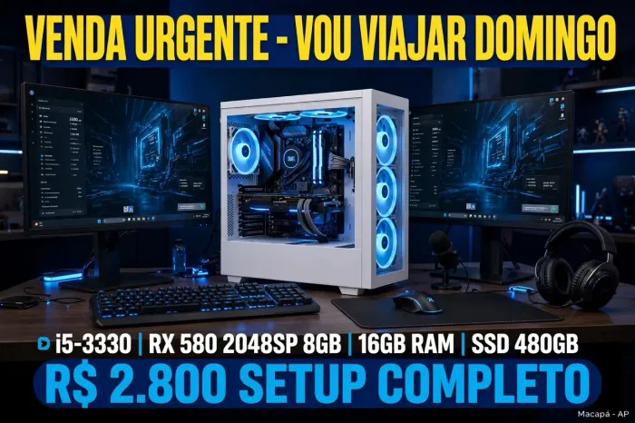 VENDO URGENTE - PC GAMER AQUÁRIO BRANCO + 2 MONITORES - Vou Viajar Domingo