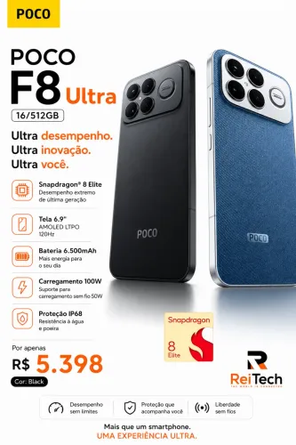 POCO F8 Ultra 16/512GB Azul & Black ? Desempenho Extremo com Estilo Premium - Lacrado