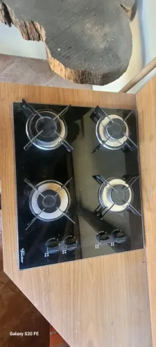 Balcão De Canto Rústico Em Madeira + Cooktop Fischer 4 Bocas - Área Gourmet
