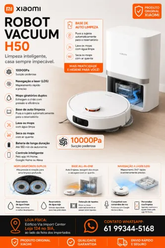 Xiaomi Vacuum H50 Robô Aspirador, Novo, Lacrado, Garantia e Loja Física!, Entrega Gratis