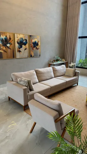 Sofá em linho + 2 poltronas
