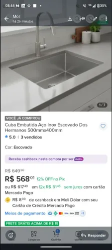 Cuba aço inox escovado 500mmx 40mm novo