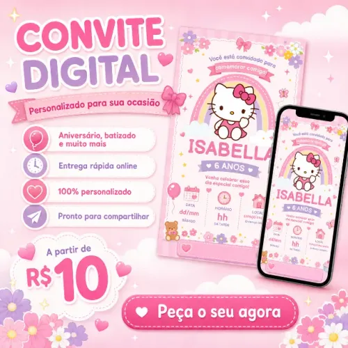 Convite Digital Hello Kitty Personalizado