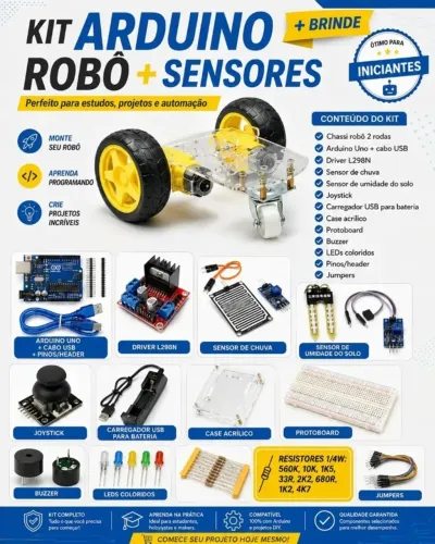 Kit Arduino Uno Robô 2 Rodas Sensores L298n Protoboard