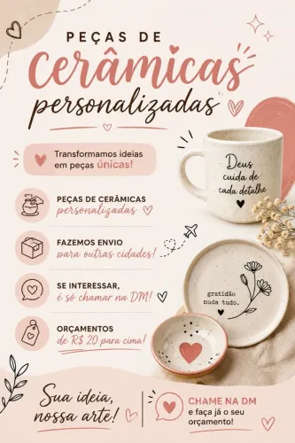 Peças de cerâmica personalizadas a partir de 20 R$