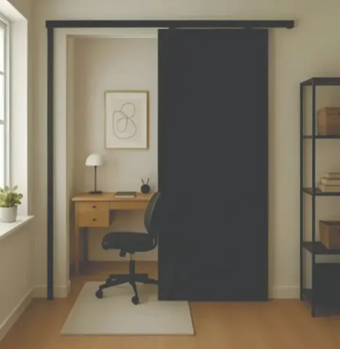 PORTA DE CORRER MADEIRA 80CM COM ACABAMENTO EM LACA PRETA PRONTA PARA INSTALAR