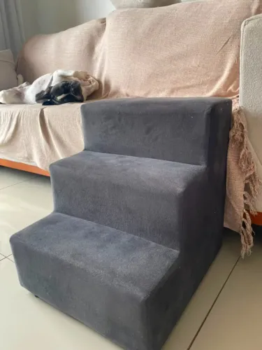 Escada escadinha para pet 3 degraus azul marinho veludo
