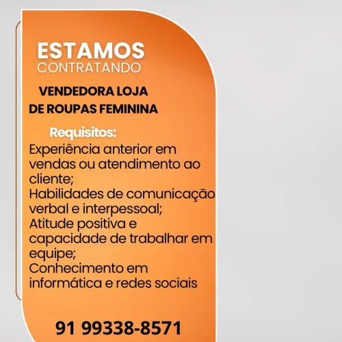 Vaga para vendedora 