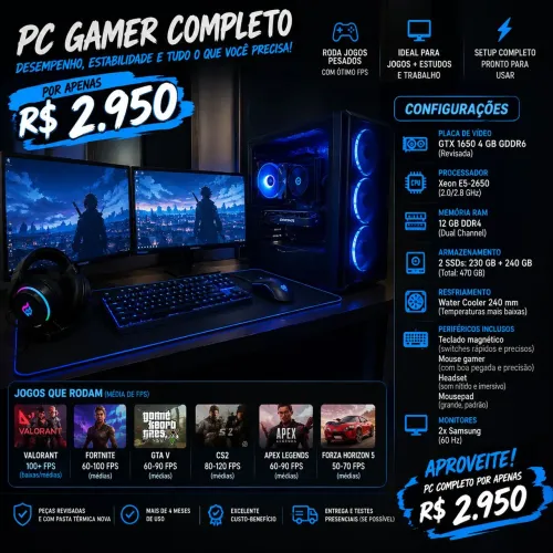 Pc gamer apenas ligar e jogar