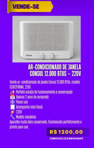 Ar-condicionado de Janela Consul 12.000 BTUs 220V - Ótimo Estado