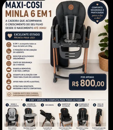 Cadeira de Alimentação Maxi-Cosi Minla 6 em 1 | Até 30kg | Excelente Estado