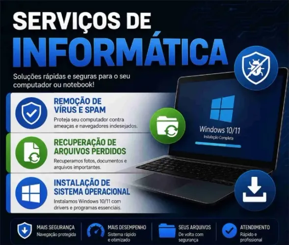 Remoção de vírus e spam, Recuperação de arquivos , Instalação sistema operacional