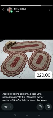 Tapete 3 peças promoção de 200,00 por 199,00 ainda leva um brinde 