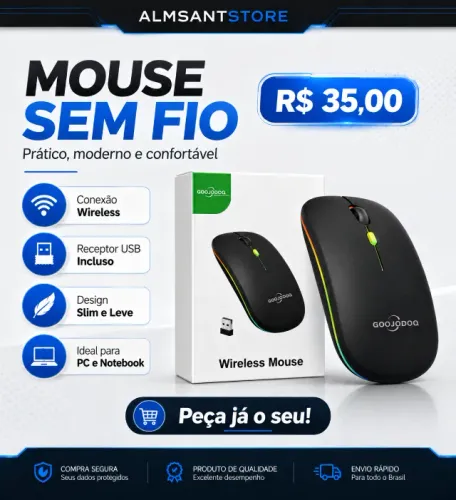 Mouse Sem Fio Wireless USB com Iluminação Colorida para PC e Notebook