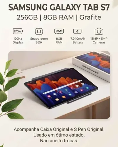 Tablet Samsung Galaxy Tab S7 11" - 256GB / 8GB RAM (Grafite) c/ S-Pen Original