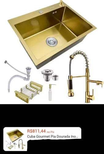 Cuba Gourmet Pia Dourada Inox 60x45 + Torneira monocomando