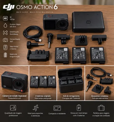DJI Osmo Action 6 + 3 Baterias + Hub + Acessórios / combo adverture)