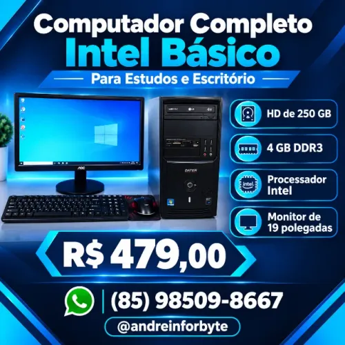 Computador Completo Intel Básico P/Estudos e Escritório/Monitor/teclado/mouse