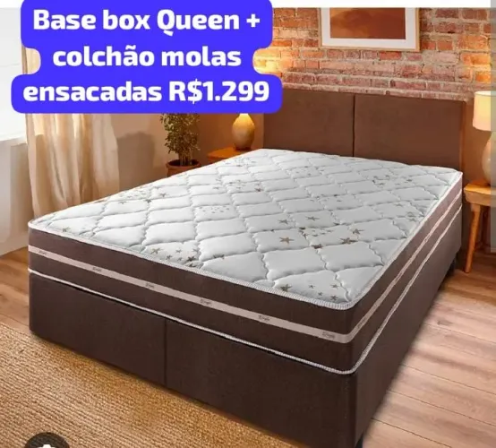 CAMA BOX QUEEN SIZE BIPARTIDO + COLCHÃO MOLAS ENSACADA