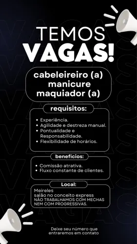 Vagas de parceria cabeleireiro (a) maquiador(a) manicure