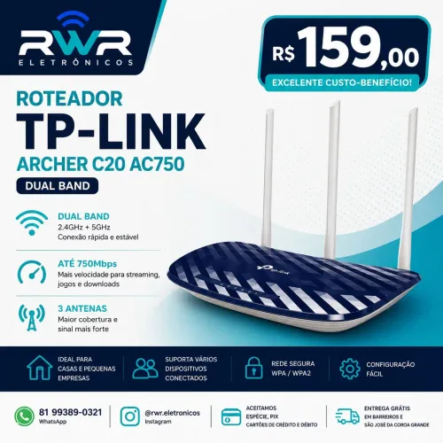 Roteador TP Link 3 antenas 'Entrega Grátis' (RWR SOM)