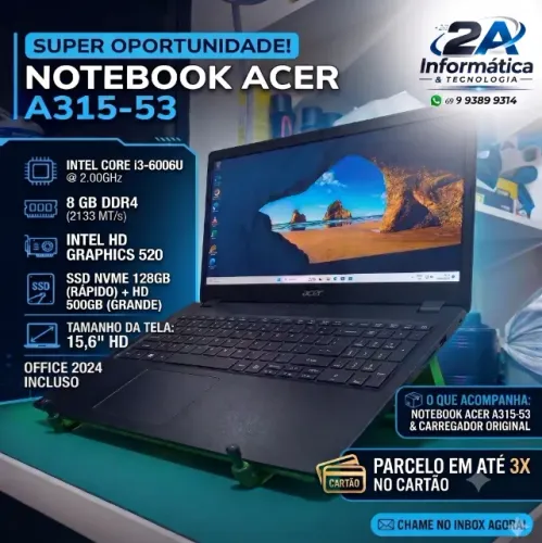 ACER ASPIRE / SSD NVMe 120GB + HD 500GB / 8GB RAM / i3 6a Geração