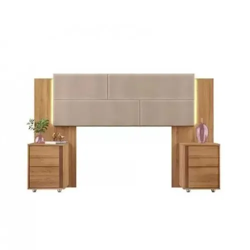 Cabeceira Estofada Rúbia com Mesa de Cabeceira para Cama de 1,38 e 1,58 