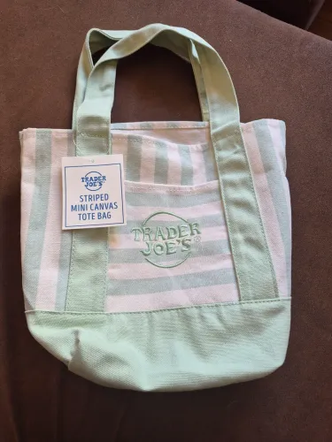 Trader Joe's Striped Mini Canvas Tote (bolsa mini listrada, verde).