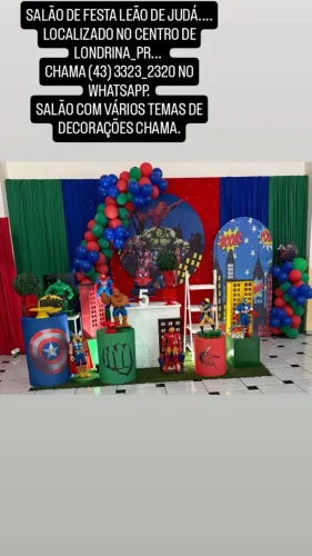 Salão de festa Leão de Judá festa em Londrina centro chama vários temas decorações com
