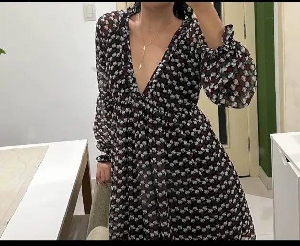 Vestido Rosa Chá Estampado Romântico Curto Preto| Tamanho PP