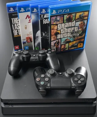 Playstation 4 Slim 1TB + 2 Controles + 5 Jogos