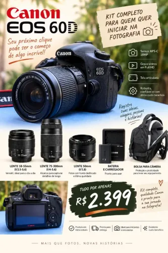 Câmera fotográfica Canon 60d + 3 lentes