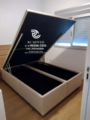 Cama box completa Baú Queen 1.58x1.98 Bipartido Blindado com Pistão a Gás