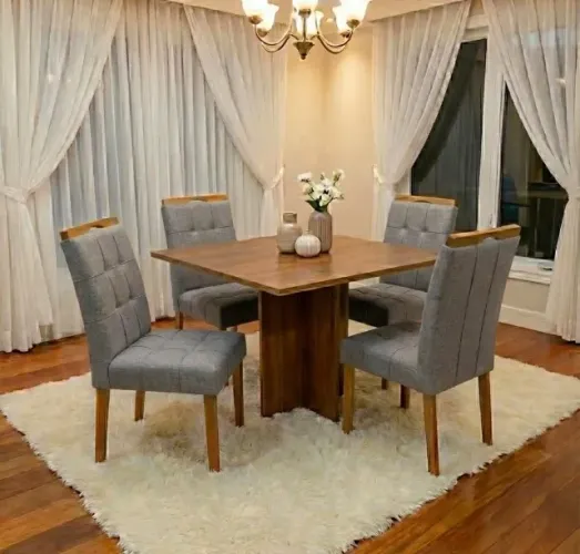 Conjunto Sala de Jantar Montello 90 cm com 4 Cadeiras Linho Cinza Grafite