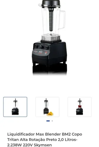 Liquidificador Profissional MAX BLENDER BM2Alta Rotação Preto2,0 litros -2.238W 220W Skyms