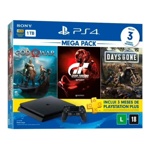 Ps4 slim 1tb, god of war 2018, days gone e Gran turismo. (Usado em excelente estado)