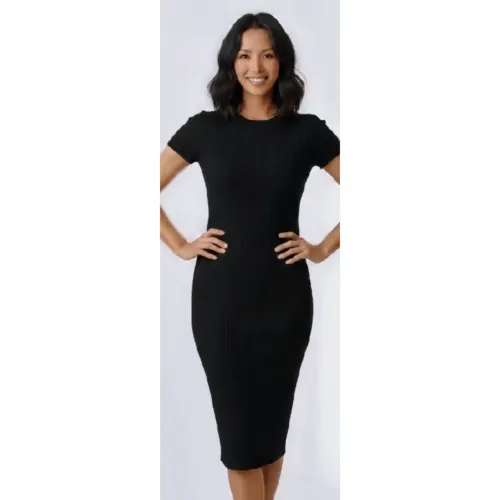 Vestido Midi Canelado Preto Casual serve do P ao G