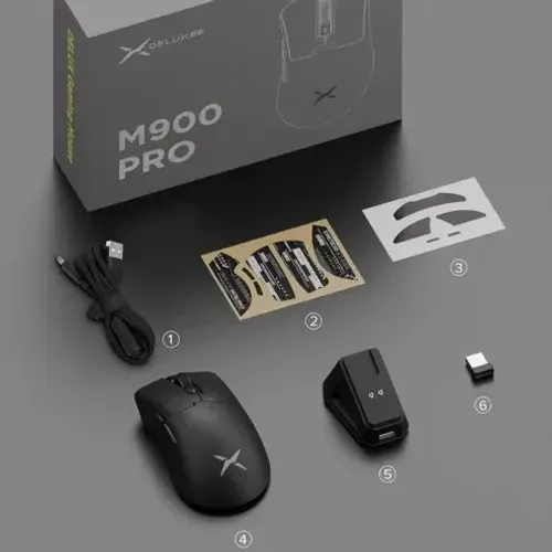 Mouse Delux M900 Pro Paw3395 70h Bateria 8k Com Dock Cor Preto