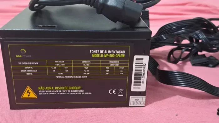 FONTE 600W One Power MP-600 PASW Bivolt Automático Cooler 120mm - DANIFICADA - SEM CAIXA