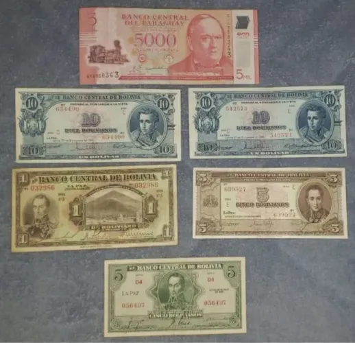 Lote Cédulas Antigas e Modernas da América do Sul (Bolívia e Paraguai)