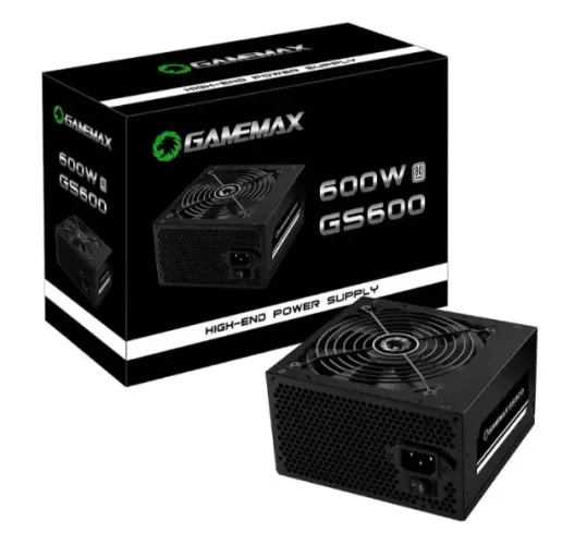 Fonte Gamemax GS600, 600W, 80 Plus White, PFC Ativo, Com Cabo, Preto - GS600-Loja Fs