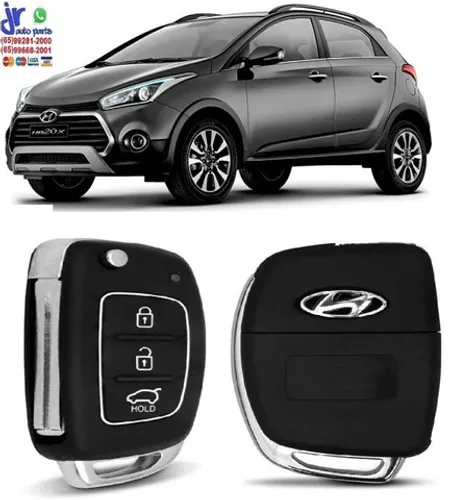 Chave Canivete Hyundai HB20 2012 2018 3 Botões Preto Para Alarme Automotivo