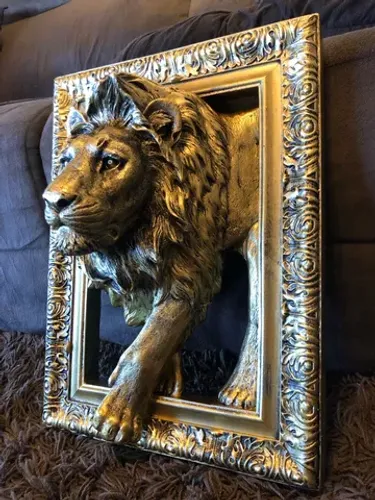 Quadro De Leão Escultura Decoração Casa Sala Alto Relevo 3d
