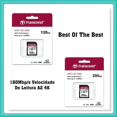 Transcend Sdxc 340S 128GB, 256GB Uhs-I V30 4K 160Mbp/s De Leitura