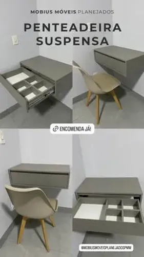 PROMOÇÃO! Penteadeira suspensa com uma gaveta na cor mdf cinza 