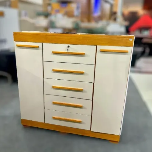 Comoda Diana 5 Gavetas Com Fechaduras 100% MDF Freijó/Off White - Montagem Grátis 